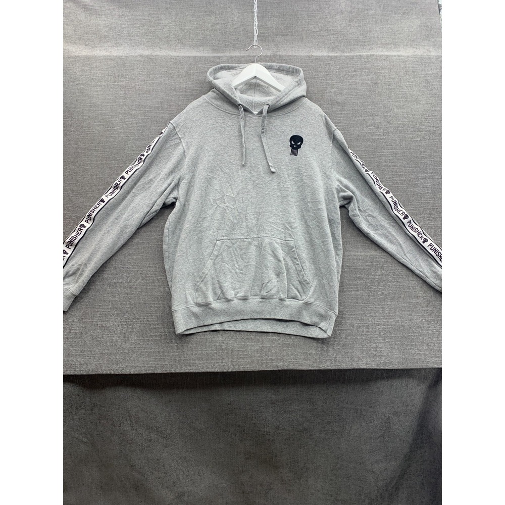 Marvel Hoodie Mens Heather Gray The Punisher Skull Logo Graphic Kangaroo Pocket